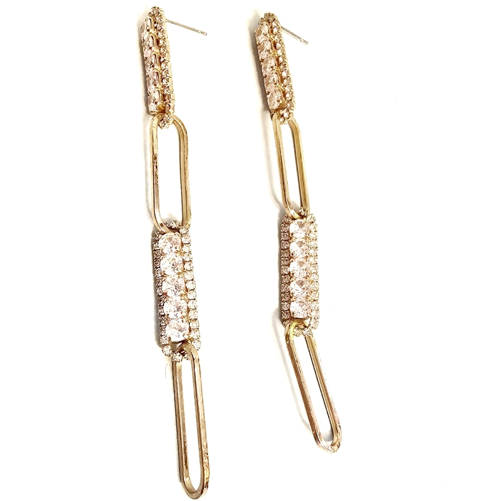 Long Rhinestone Crystal Links Earrings